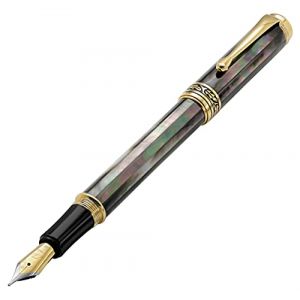 Xezo Maestro stylo plume, plume moyenne. Fabriqu&eacute; &agrave; la main avec nacre noire de Tahiti. Plaqu&eacute; or 18 carats. Num&eacute;rot&eacute;, iris&eacute;, chaque pi&egrave;ce unique (XEZO, neuf)