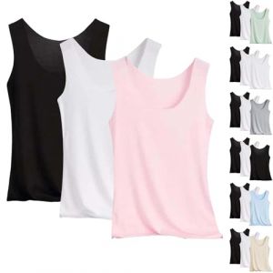 Debardeur Leger Doux-Corset Col Rond sans Manche Casual Tee Shirt Femme Grande Taille Chemise Lin Summer Top T-Shirt Respirant Blouse Slim Fit Haut Confortable Tops Courte XXXL T Shirt (Binai maoyi, neuf)