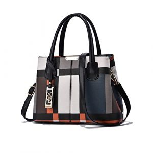 NICOLE & DORIS Sac &agrave; Main Femmes Sac Classique pour Femme Sac Epaule Multicolore Sacs Bandouli&egrave;re Rayures Sacs Port&eacute;s Main en PU Cuir Sac Crossbody avec Pendentif Noir (GUGGIARI S.R.L, neuf)