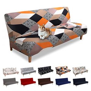 Lydevo Housse de Canap&eacute; sans Accoudoir 3 Places Clic Clac Extensible Universel Lavable Couverture pour Canap&eacute;-lit Ajustable Protection ,G&eacute;om&eacute;trie Orange (lydevo, neuf)