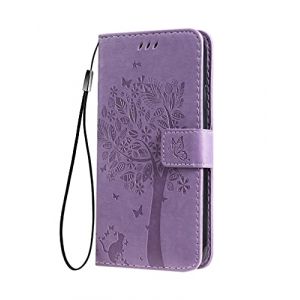 SEAHAI Coque pour Honor Magic 7 Pro 5G Etui Portefeuille, Joli Rétro Feuilles et Chat Embossée Premium PU Cuir Housse Flip Cover, Étui Antichoc Case, Lavande (Liner-EU, neuf)