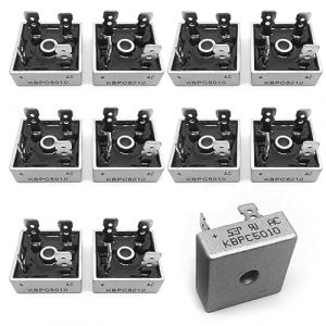 MEGYAD KBPC5010 Redresseur de pont 10 pi&egrave;ces : pont &agrave; diode monophas&eacute; redresseur 50 A 1000 V Diodes &eacute;lectroniques silicium 50 A 1000 V monophas&eacute; Bo&icirc;tier m&eacute;tallique 4 broches Trou de passage (ANDRECHR, neuf)