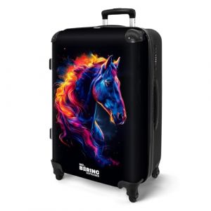 NoBoringSuitcases.com Valise Enfant, Grande Valise, Valise Enfant Fille, Valise Enfant Roulette, Serrure TSA, Valise Fille, Valise 23kg, Valise Grande Taille (67cm - 72L) (Cheval - N&eacute;on Multicolore) (NoBoringSuitcases, neuf)