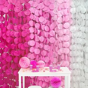 205Ft Décorations de fête de Rose Vif Grand Cercle Points Toile Fond Guirlande Banderole Rose Blush Ombré Papier Fin de à Pois Rideau Suspendu Bannière pour Bapteme Anniversaire Mariage fête de Fille (MZY Co., Ltd, neuf)