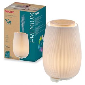 Beurer LA 45 Diffuseur d'ar&ocirc;me pour huiles essentielles, n&eacute;buliseur &agrave; ultrasons pour aromath&eacute;rapie, lumi&egrave;re LED en 9 Couleurs, bo&icirc;tier en c&eacute;ramique & Couvercle en Bois, minuterie & arr&ecirc;t Automatique (Electrocorner, neuf)