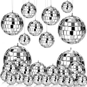 Nimooro 24 Pi&egrave;ces Boule Disco Miroir Suspendue, D&eacute;cor de Boule Disco en Verre, D&eacute;corations de F&ecirc;te Disco, pour D&eacute;cor de F&ecirc;te de Vacances avec Corde (wangfuHui, neuf)