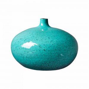 Vase d&eacute;coratif en c&eacute;ramique vert emeraude brillant H20 cm Bastide