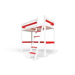 Abc Meubles - Lit mezzanine 1 place bois Sylvia 90x200 &eacute;chelle inclin&eacute;e - Blan