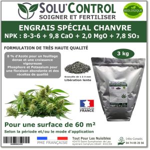 Tout Pour Les Nuisibles - 3 kg - Engrais Spécial Chanvre NPK 8-3-6 - Croissance UAB