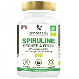 Amoseeds - Spiruline Bio | 17% phycocyanine | 400 comprimés 500mg