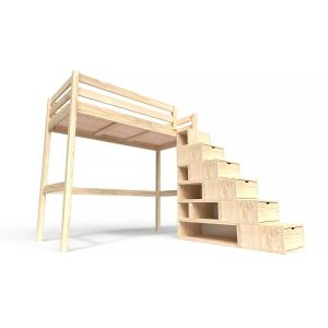 Abc Meubles - Lit mezzanine bois 90x200 Sylvia avec escalier cube - Bois Clair