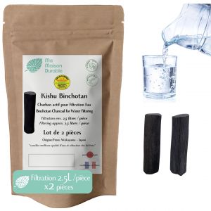 Ma Maison Durable - Kishu Binchotan x2 | Charbon actif v&eacute;g&eacute;tal | Filtr. 2.5L/b&acirc;ton