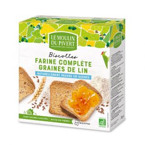 Le Moulin Du Pivert - Biscotte Farine complète et graines de lin 270g