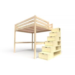 Abc Meubles - Lit Mezzanine bois 160x200 avec escalier cube Sylvia - Bois Clai