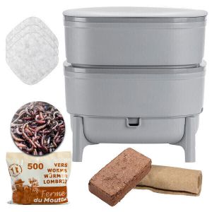 Wormbox - WORMcube Gris Design & Compact I Lombricomposteur 2 plateaux