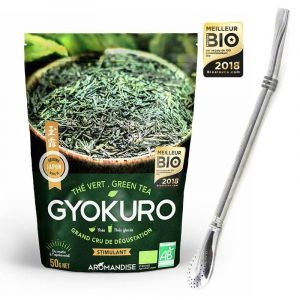 Aromandise - Thé vert Gyokuro 50 g + paille inox avec filtre