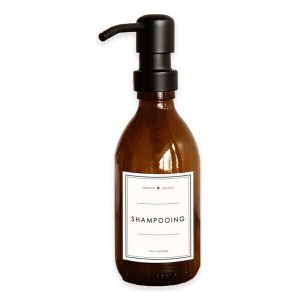 Les Flacons De L’apothicaire - Flacon vide shampoing 250 ml - Verre ambré - Pompe noire