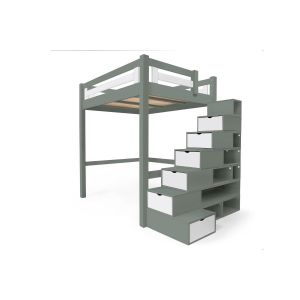 Abc Meubles - Lit Mezzanine adulte bois 120x200 Alpage hauteur réglable + esca
