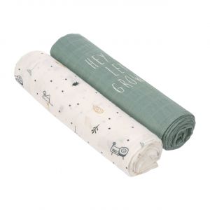 Lässig - Lot de 2 Maxi Langes en mousseline Garden Explorer Tracteur