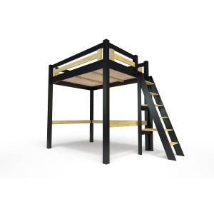 Abc Meubles - Lit Mezzanine adulte 120x200 bois + échelle hauteur réglable Alp