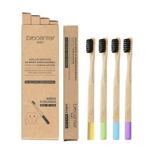 Biocenter - Pack de brosses &agrave; dents pour enfants en bambou et charbon actif