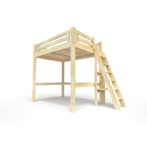 Abc Meubles - Lit Mezzanine adulte 160x200 bois + &eacute;chelle hauteur r&eacute;glable Alp