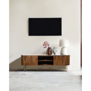 Uniqka-design - Céline - Meuble tv en bois de manguier avec plateau en marbre 15