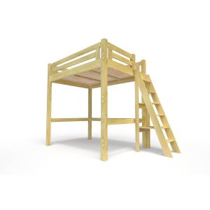 Abc Meubles - Lit Mezzanine adulte 120x200 bois + échelle hauteur réglable Alp