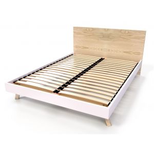 Abc Meubles - Lit scandinave viking 160x200 en bois massif - Blanc/Bois Clair