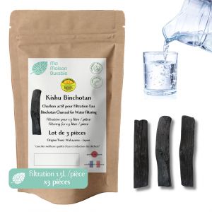 Ma Maison Durable - Kishu Binchotan x3 | Charbon actif v&eacute;g&eacute;tal | Filtr. 1.5L/b&acirc;ton