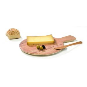Ecolomique - Planche ronde, mélamine décor bois avec poignée D23x23x1,6cm-6u