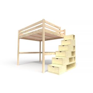Abc Meubles - Lit Mezzanine bois 160x200 avec escalier cube Sylvia - Bois Clai