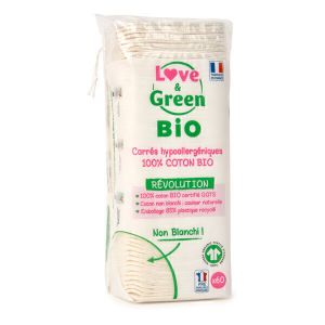 Love & Green - 60 carrés de coton bio non blanchi