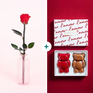 Rose &eacute;ternelle et oursons guimauve Cyril Lignac - Interflora