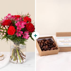 Bouquet de fleurs Mon Coeur et ses amandes au chocolat - Interflora