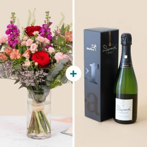 Bouquet de fleurs amoureux et sa bouteille de champagne - Interflora