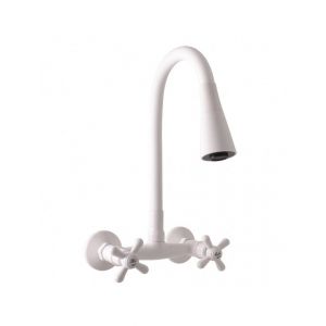Mélangeur évier mural flexible à mémoire de forme MORAVA RETRO laiton blanc mat Rav