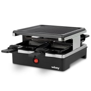Weasy Luga40 - Appareil A Raclette Et Grill 4 Personnes - 600w - Revetement Anti-adhesif - 19,7x19,7cm - Plaque Amovible Weasy