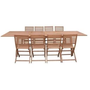 Ensemble repas de jardin 8 à 12 personnes - table extensible 200/250/300 x 100 cm + 8 chaises - bois eucalyptus Youdoit
