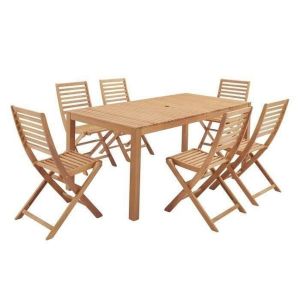 Ensemble repas de jardin 6 personnes - table 160 x 90 cm + 6 chaises pliantes - bois eucalyptus Youdoit