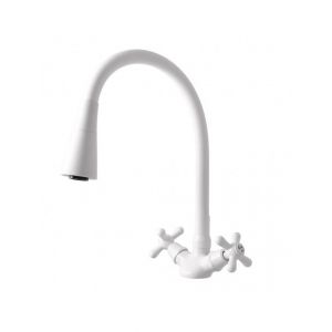 Mélangeur évier flexible à mémoire de forme MORAVA RETRO laiton blanc mat Rav