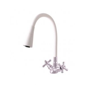 Mélangeur évier flexible à mémoire de forme blanc MORAVA RETRO en chrome Rav