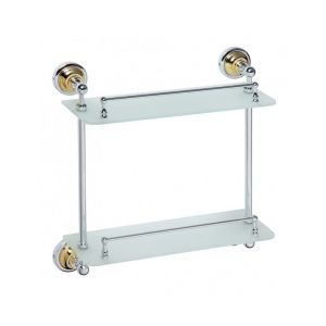 Etagère, tablette en verre double RETRO en chrome-or 40x42x12 cm Bemeta