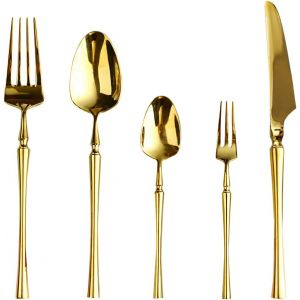 Ménagère de luxe dorée 5 pièces en acier inoxydable de haute qualité poli effet miroir Vendos85
