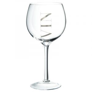 Verre &agrave; vin avec inscription argent transparent H20cm J-Line