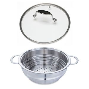 Lot panier vapeur multidiamètre et couvercle en verre Excell'Inox 24 cm Mathon