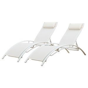 Lot de 2 transats GALAPAGOS en textilène blanc - aluminium blanc Happy Garden