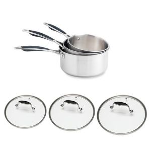 Lot 3 casseroles et couvercles inox et verre Excell'inox Mathon