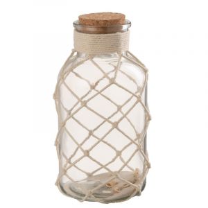 Pot avec bouchon liège et filet en verre transparent 11x11x21 cm J-Line