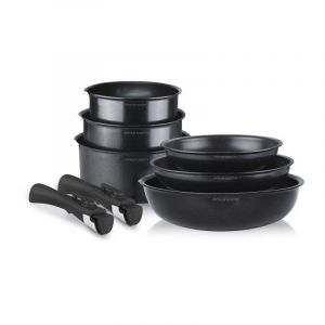 Batterie De Cuisine Induction -   - Am925b - Aluminium - 8 Pieces - Poignée Amovible - Tous Feux Dont Induction Arthur Martin